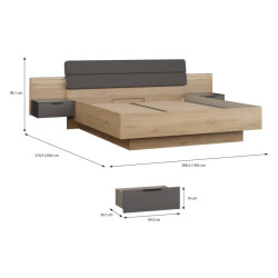 Łóżko z podnoszonym wkładem 180x200 cm Vulpecula VULL1182B dąb dziki naturalny/uni wolfram szary