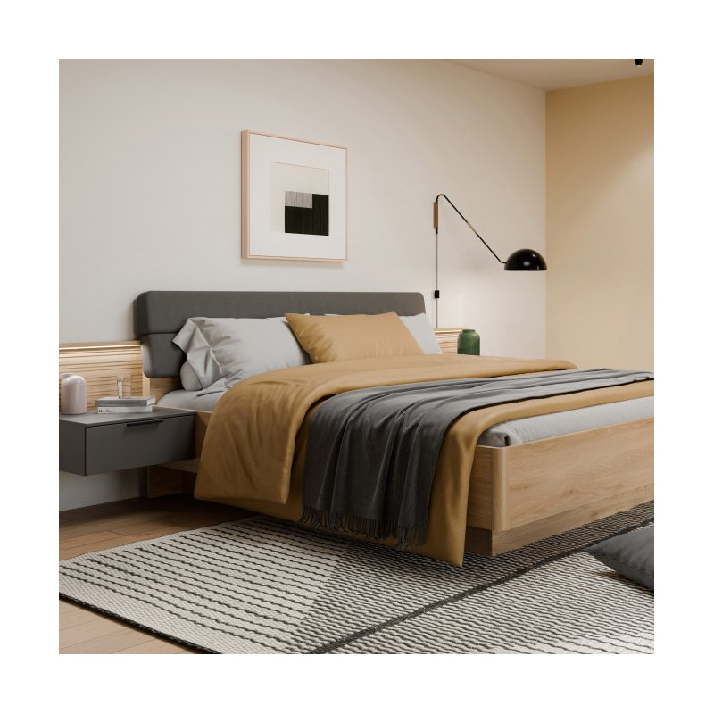 Łóżko z podnoszonym wkładem 180x200 cm Vulpecula VULL1182B dąb dziki naturalny/uni wolfram szary