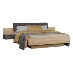 Łóżko z podnoszonym wkładem 180x200 cm Vulpecula VULL1182B dąb dziki naturalny/uni wolfram szary