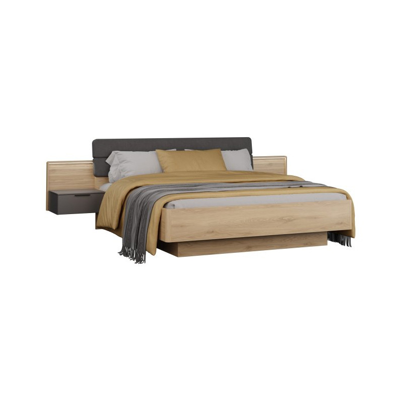 Łóżko z podnoszonym wkładem 180x200 cm Vulpecula VULL1182B dąb dziki naturalny/uni wolfram szary
