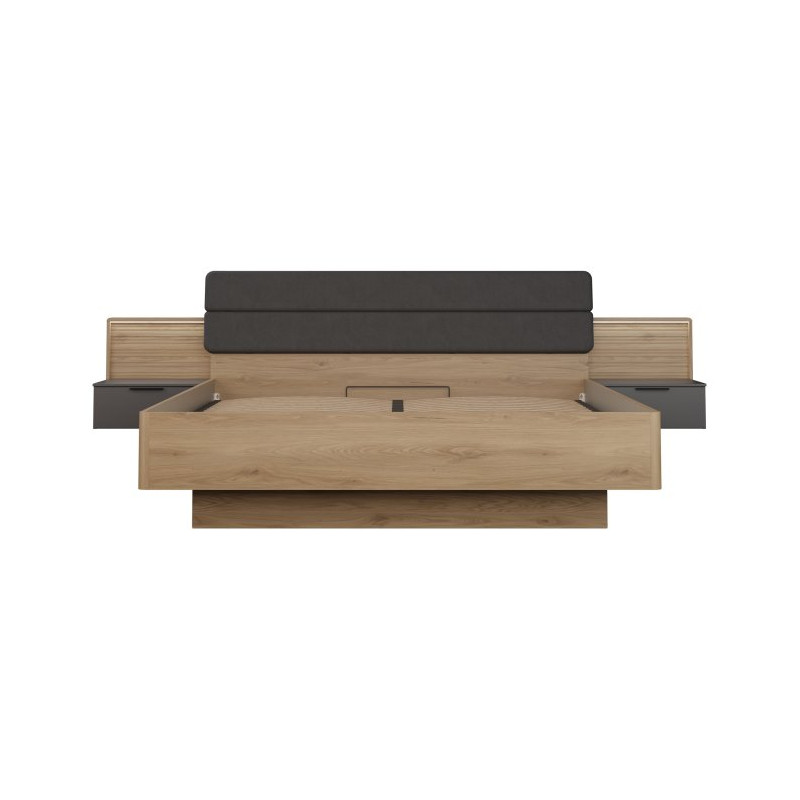 Łóżko z podnoszonym wkładem 180x200 cm Vulpecula VULL1182B dąb dziki naturalny/uni wolfram szary