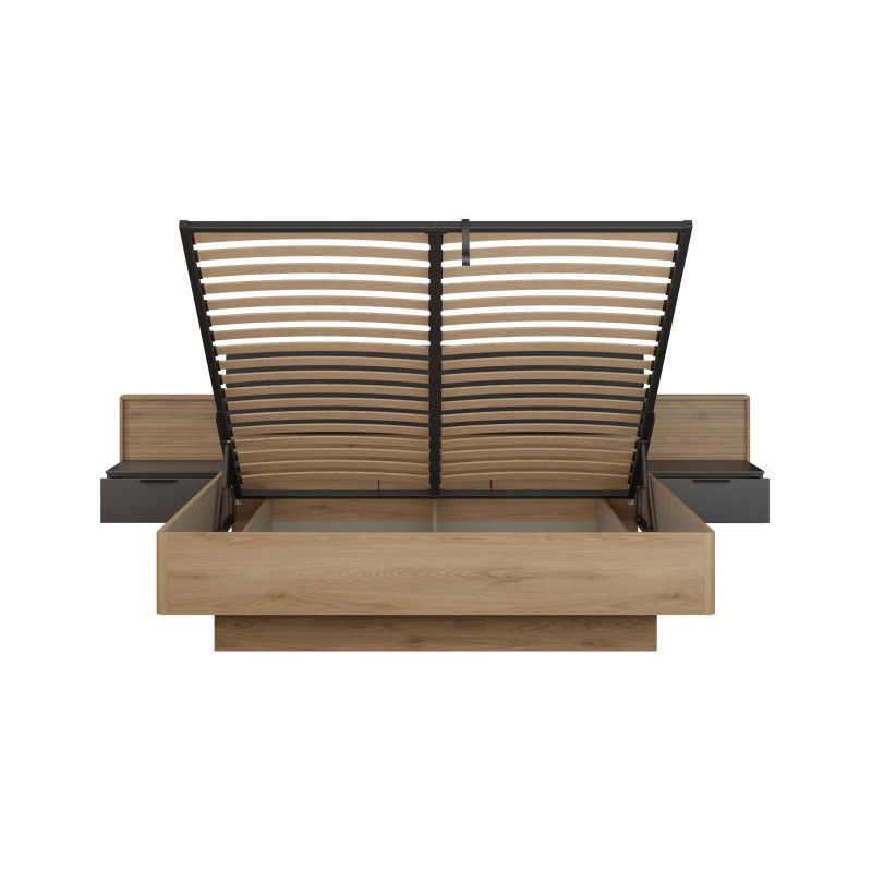 Łóżko z podnoszonym wkładem 180x200 cm Vulpecula VULL1182B dąb dziki naturalny/uni wolfram szary