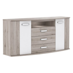 Szeroka komoda do sypialni Rondino RDIK231B dąb piaskowy/biały połysk