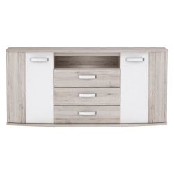 Szeroka komoda do sypialni Rondino RDIK231B dąb piaskowy/biały połysk