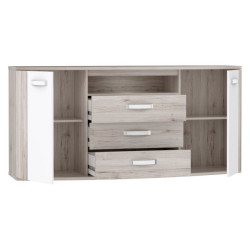 Szeroka komoda do sypialni Rondino RDIK231B dąb piaskowy/biały połysk