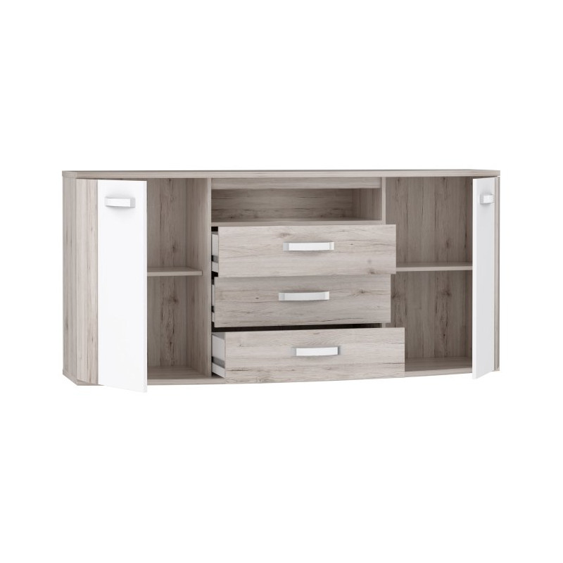 Szeroka komoda do sypialni Rondino RDIK231B dąb piaskowy/biały połysk