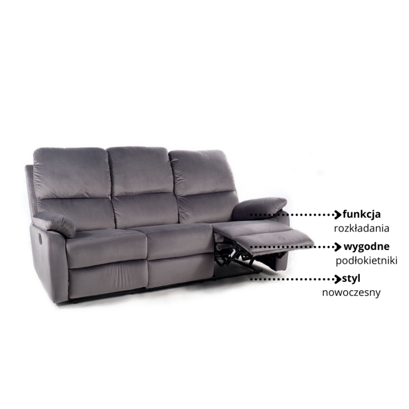 Sofa rozkładana Spencer 3 Velvet szary bluvel