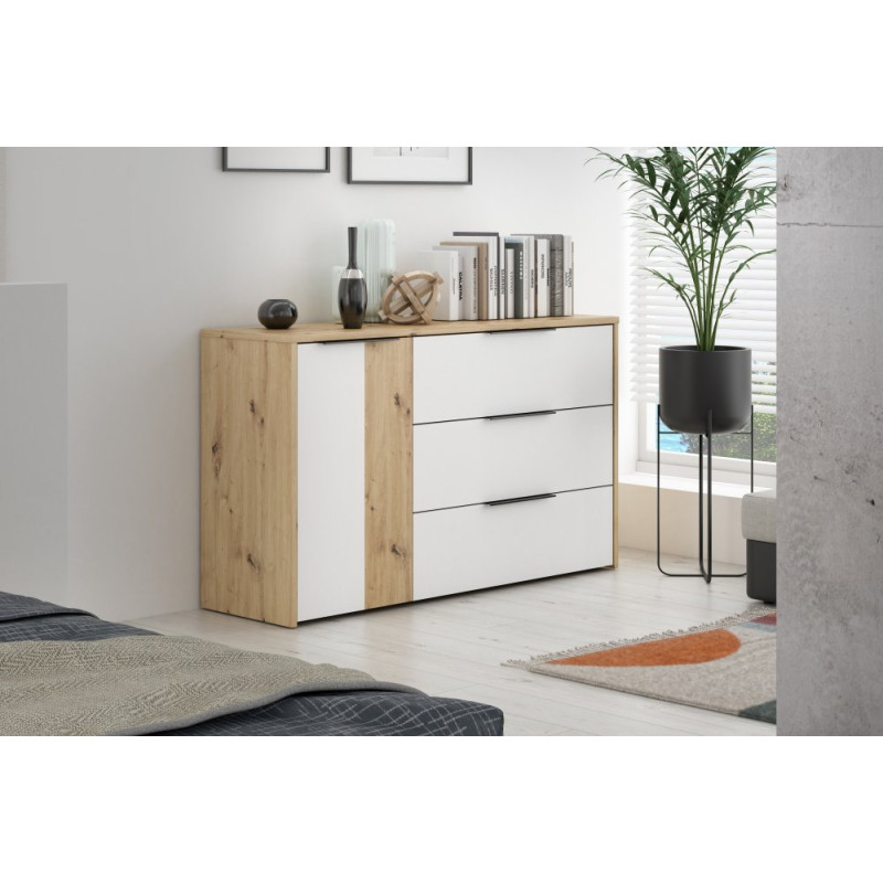 Komoda z szufladami Cismon RIBK221 dąb artisan/biały