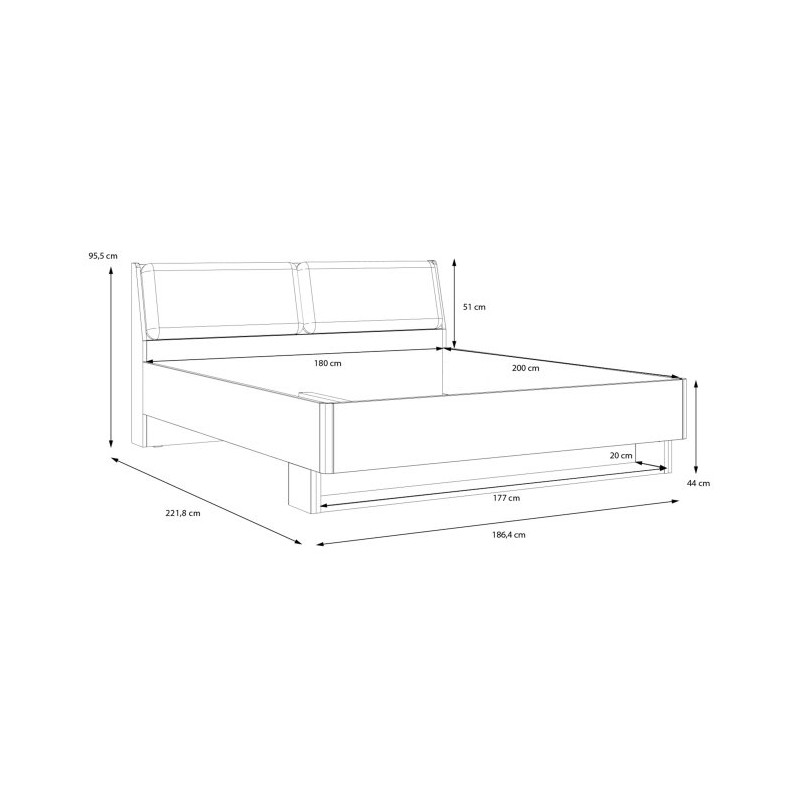 Łóżko dwuosobowe 180x200 cm Cismon RIBL2184 dąb artisan