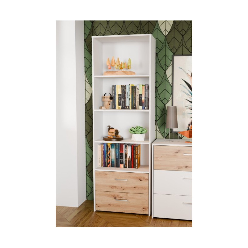 Wąski regał z szufladami Culgoa CUGR711 dąb artisan/biały