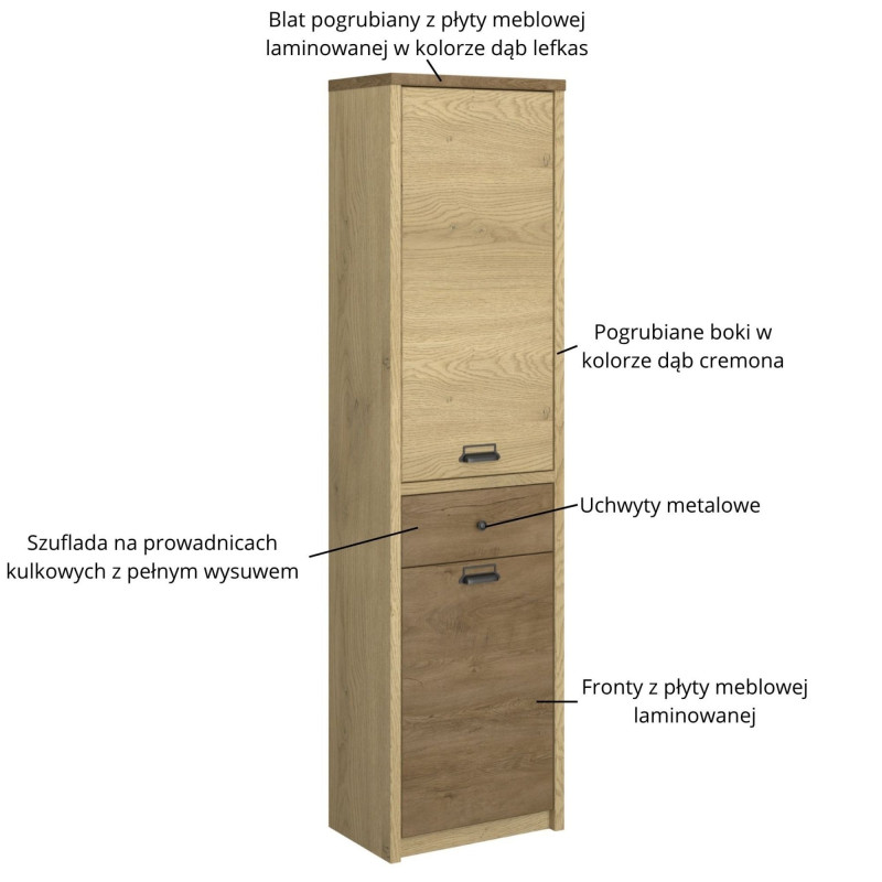 Regał dwudrzwiowy z szufladą Denzel Dąb Cremona/Dąb Lefkas Mebelbos