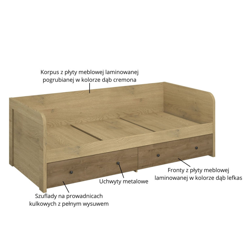 Łóżko z szufladami Denzel Dąb Cremona/Dąb Lefkas Mebelbos