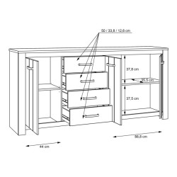 Duża komoda prowansalska Elara ERXK241 biały/dąb bianco