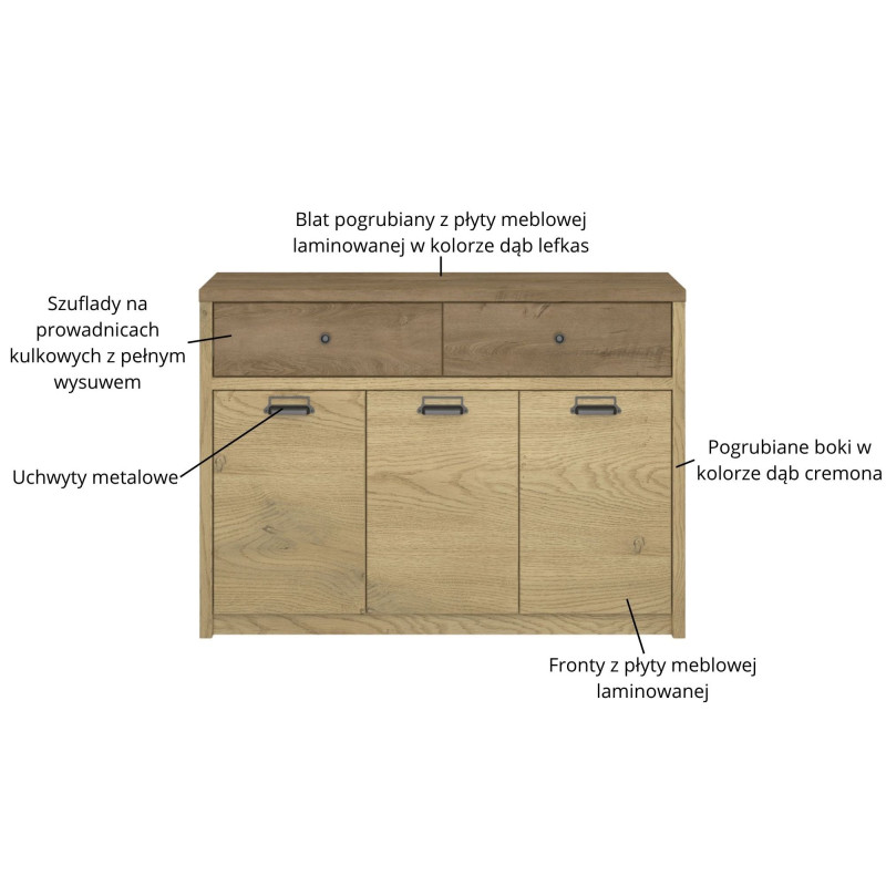 Komoda 3D2S Denzel Dąb Cremona/Dąb Lefkas Mebelbos