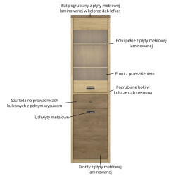 Witryna z szufladą Denzel Dąb Cremona/Dąb Lefkas Mebelbos