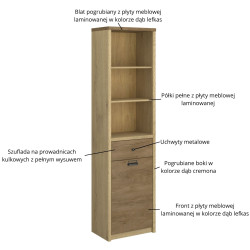 Regał otwarty z szufladą Denzel Dąb Cremona/Dąb Lefkas Mebelbos