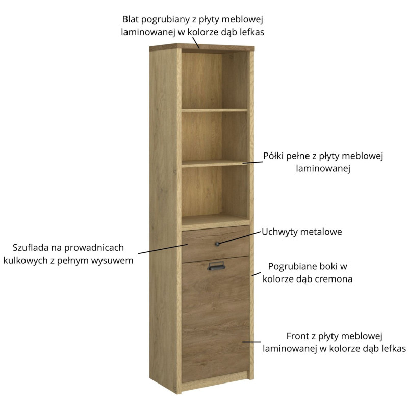 Regał otwarty z szufladą Denzel Dąb Cremona/Dąb Lefkas Mebelbos