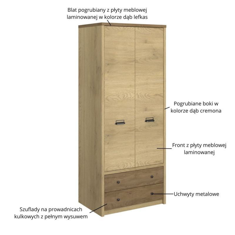 Szafa 2D2S Denzel Dąb Cremona/Dąb Lefkas Mebelbos