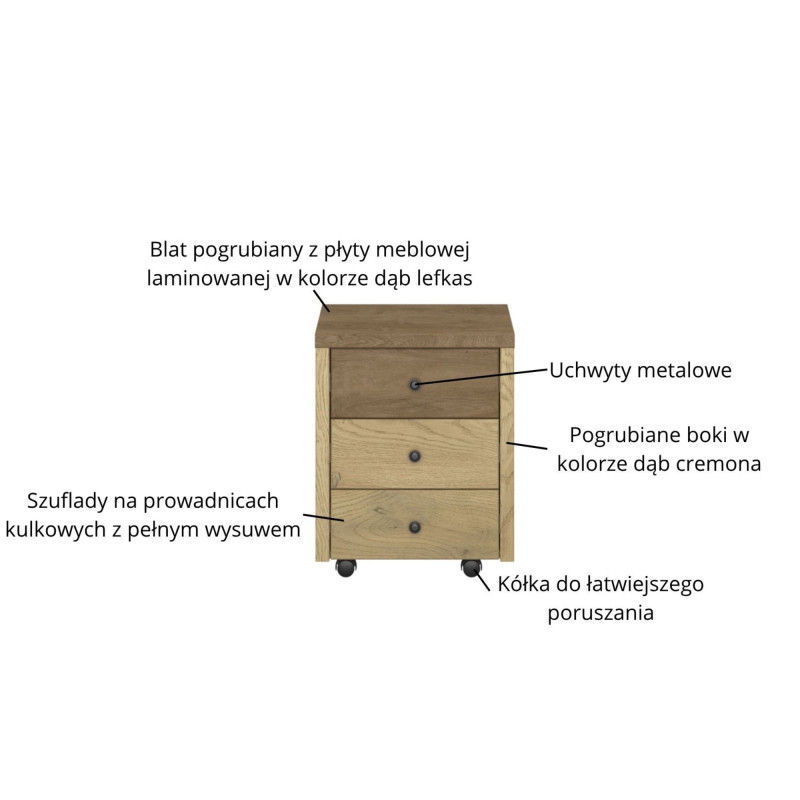 Kontener na kółkach Denzel Dąb Cremona/Dąb Lefkas Mebelbos