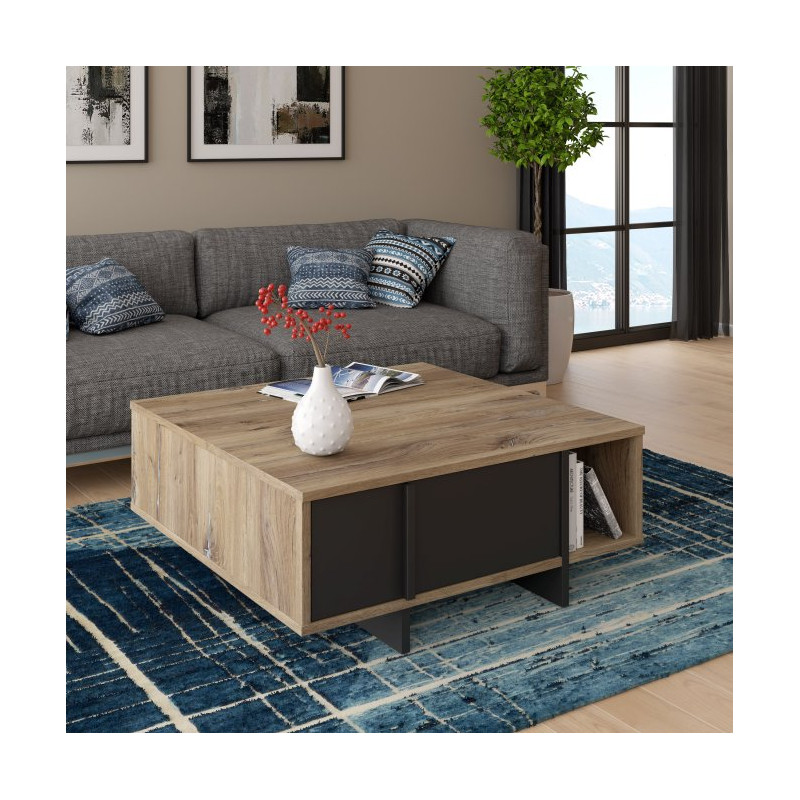 Stolik kawowy z szufladami 100x100 Jokkaz CFTT5114 dąb flagstaff/czarny