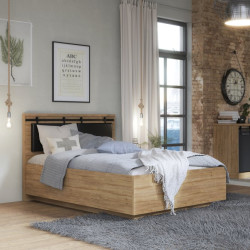 Łóżko 140x190 cm Kaszmiro KZML2142 dąb waterford/czarny