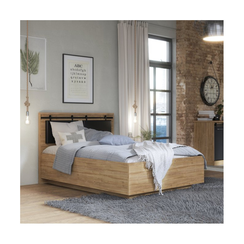 Łóżko 140x190 cm Kaszmiro KZML2142 dąb waterford/czarny