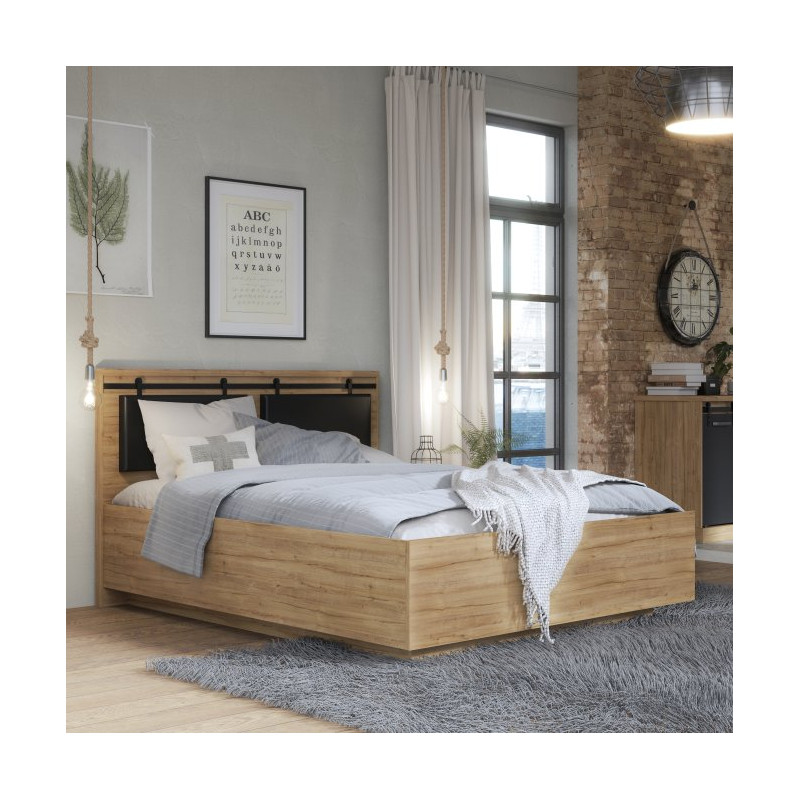 Łóżko 160x200 cm Kaszmiro KZML2162 dąb waterford/czarny