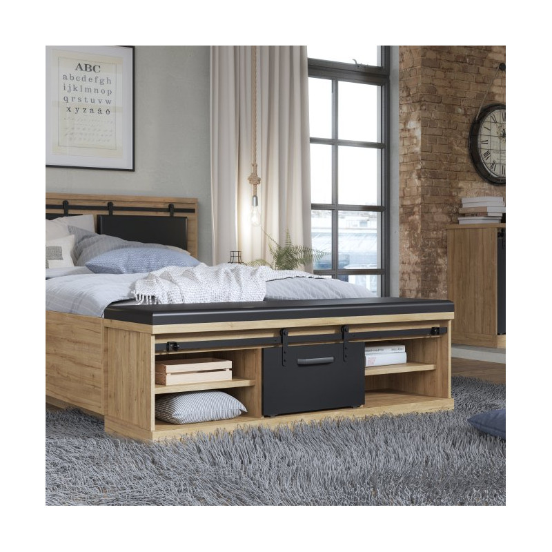 Ławeczka tapicerowana Kaszmiro KZMT011 dąb waterford/czarny