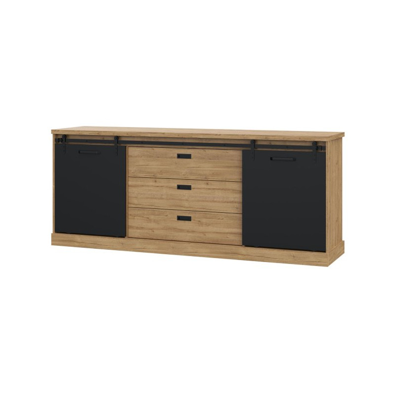 Duża komoda do sypialni Kaszmiro KZMK232 dąb waterford/czarny