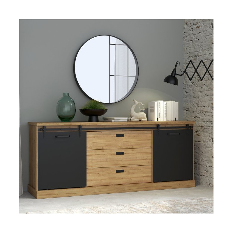 Duża komoda do sypialni Kaszmiro KZMK232 dąb waterford/czarny