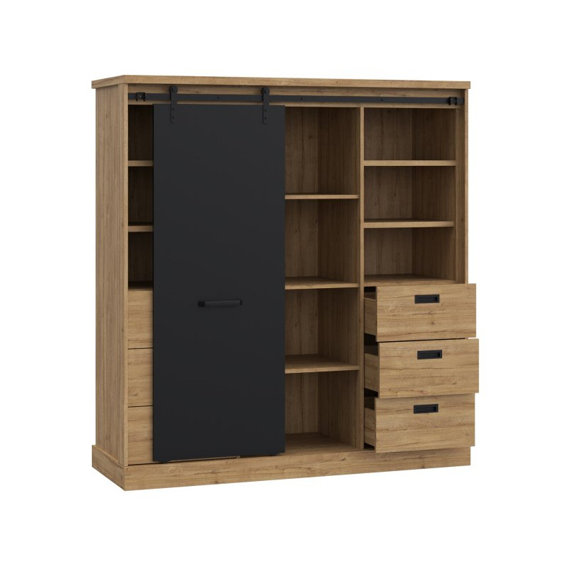 Niski regał loftowy z szufladami Kaszmiro KZMR631B dąb waterford/czarny