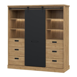 Niski regał loftowy z szufladami Kaszmiro KZMR631B dąb waterford/czarny