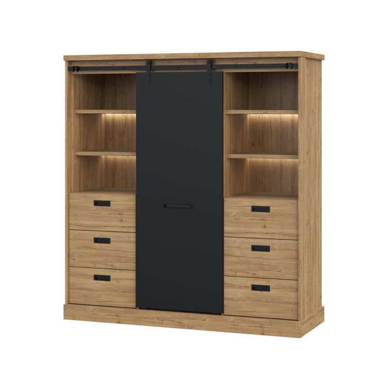 Niski regał loftowy z szufladami Kaszmiro KZMR631B dąb waterford/czarny