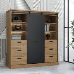 Niski regał loftowy z szufladami Kaszmiro KZMR631B dąb waterford/czarny