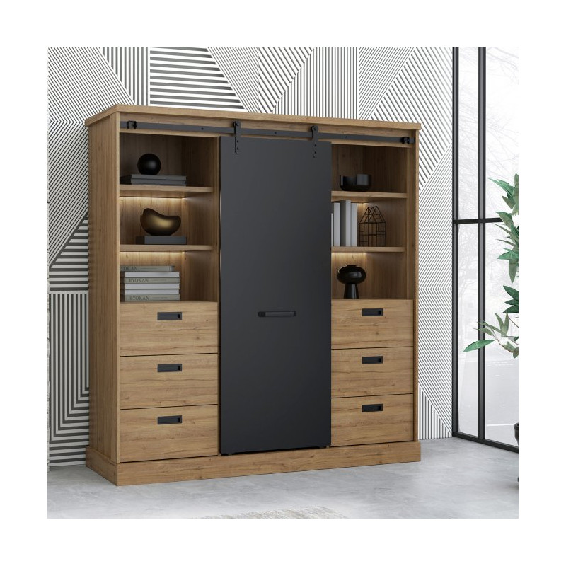 Niski regał loftowy z szufladami Kaszmiro KZMR631B dąb waterford/czarny