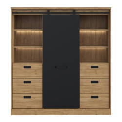 Niski regał loftowy z szufladami Kaszmiro KZMR631B dąb waterford/czarny