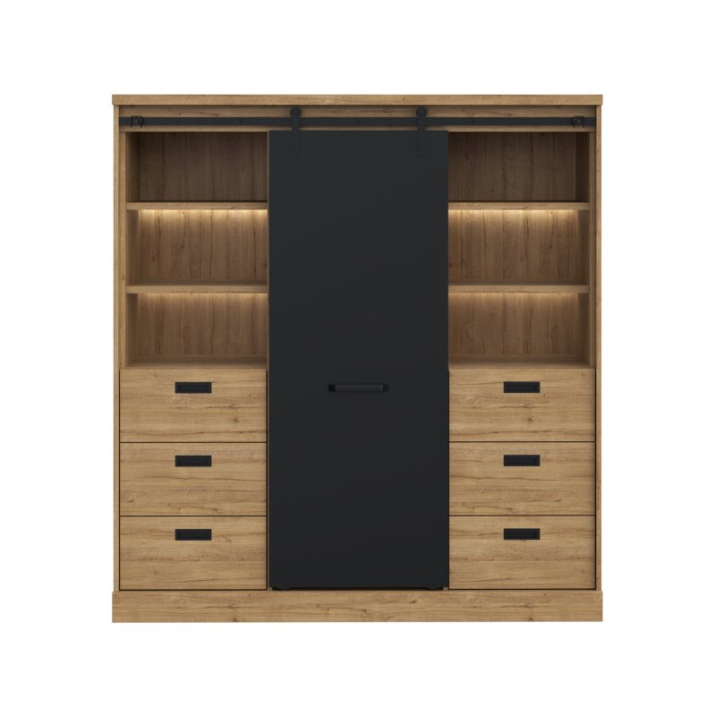 Niski regał loftowy z szufladami Kaszmiro KZMR631B dąb waterford/czarny