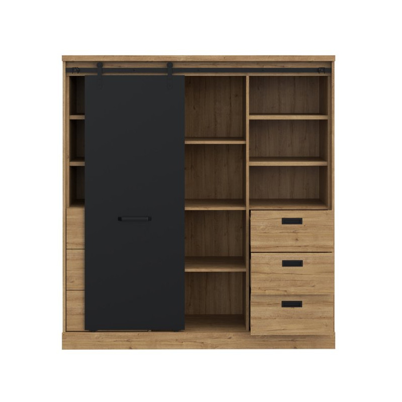 Niski regał loftowy z szufladami Kaszmiro KZMR631B dąb waterford/czarny