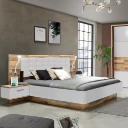 Łóżko z szafkami nocnymi 160x200 cm Modern Way MRWL2162 dąb klepkowy/biały