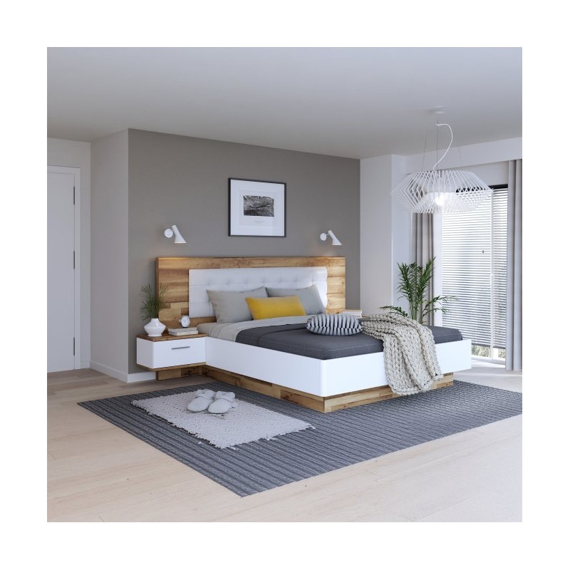 Łóżko z szafkami nocnymi 180x200 cm Modern Way MRWL2182 dąb klepkowy/biały