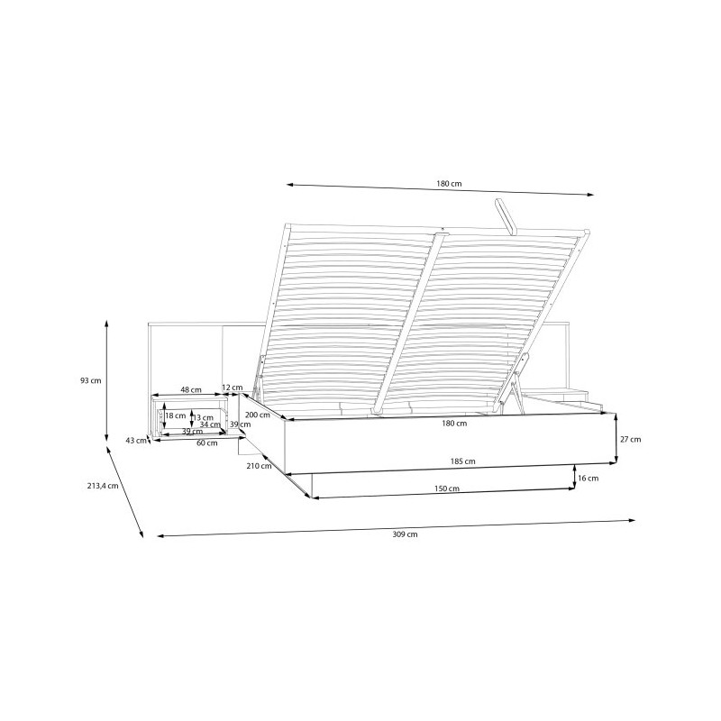 Łóżko z pojemnikiem i szafkami nocnymi 180x200 cm Nektarius NKRL2182 secret grey