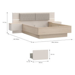 Łóżko z szafkami nocnymi 140x190 cm Panoptik PNPL3141B dąb riva/piaskowy