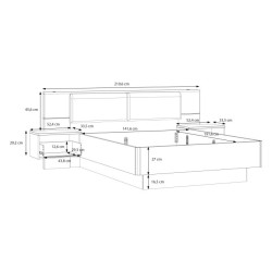 Łóżko z szafkami nocnymi 140x190 cm Panoptik PNPL3141B dąb riva/piaskowy