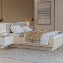 Łóżko z szafkami nocnymi 140x190 cm Panoptik PNPL3141B dąb riva/piaskowy