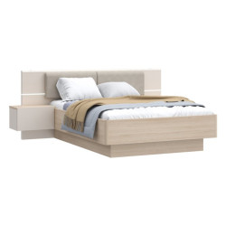 Łóżko z szafkami nocnymi 140x190 cm Panoptik PNPL3141B dąb riva/piaskowy