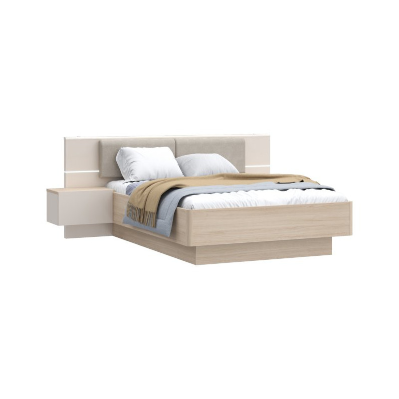 Łóżko z szafkami nocnymi 140x190 cm Panoptik PNPL3141B dąb riva/piaskowy