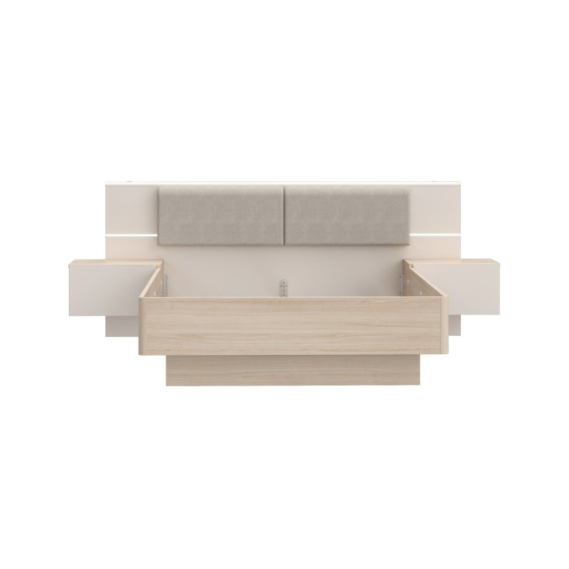 Łóżko z szafkami nocnymi 140x190 cm Panoptik PNPL3141B dąb riva/piaskowy