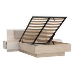 Łóżko z szafkami nocnymi i pojemnikiem 140x190 cm Panoptik PNPL3142B dąb riva/piaskowy