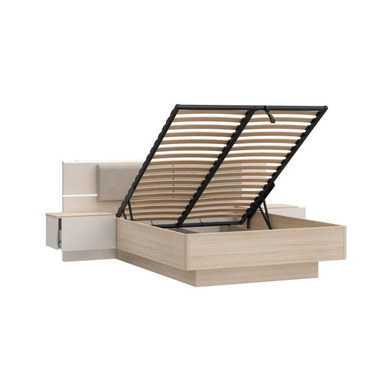 Łóżko z szafkami nocnymi i pojemnikiem 140x190 cm Panoptik PNPL3142B dąb riva/piaskowy