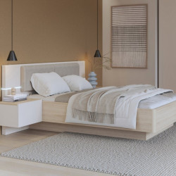 Łóżko z szafkami nocnymi i pojemnikiem 140x190 cm Panoptik PNPL3142B dąb riva/piaskowy